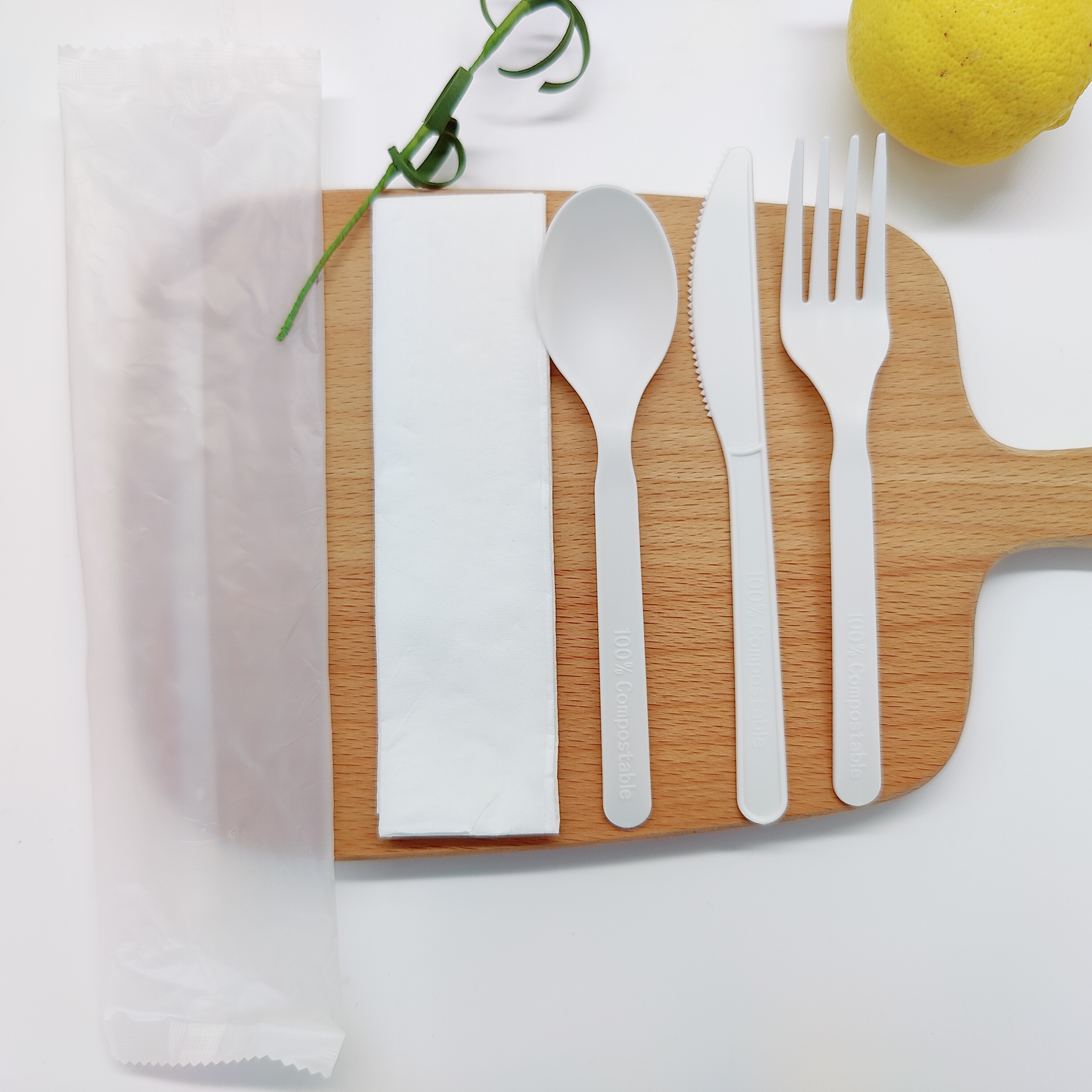 Greenworks HJ-PLA-567(CWN) sturdy biodegradable Durable utensils eco friendly cpla cutlery dinnerware compostable film packaging dinnerware sets meal kits