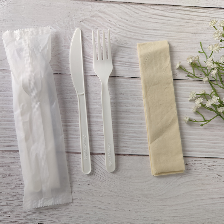 GreenWorks HJ-PLA-13(CWN) 100% Compostable CPLA 7" Heavyweight Disposable Biodegradable compostable utensils Cutlery set fork and knife set dinnerware sets