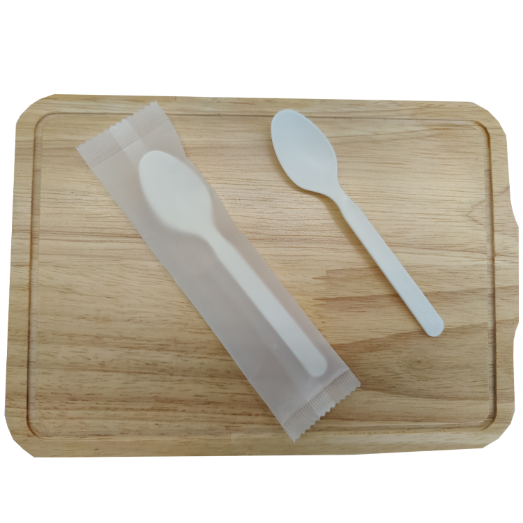 GreenWorks HJ-PLA-08(CW) hot selling Disposable Eco-friendly Biodegradable Compostable CPLA spoon utensils individually wrapped