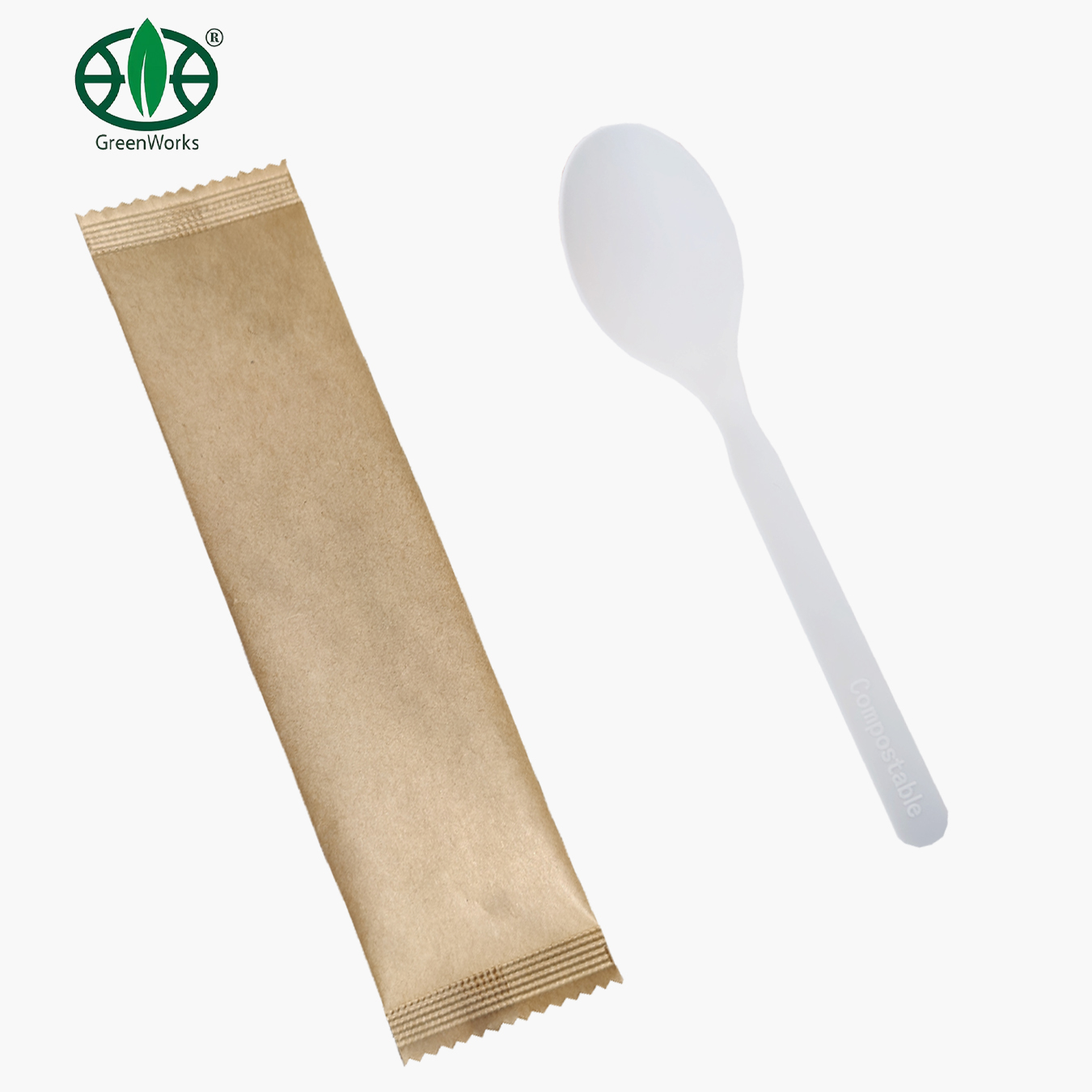BPI certified HJ-PLA-06(PW) biodegradable compostable CPLA kraft paper wrapped spoon cutlery utensils tableware