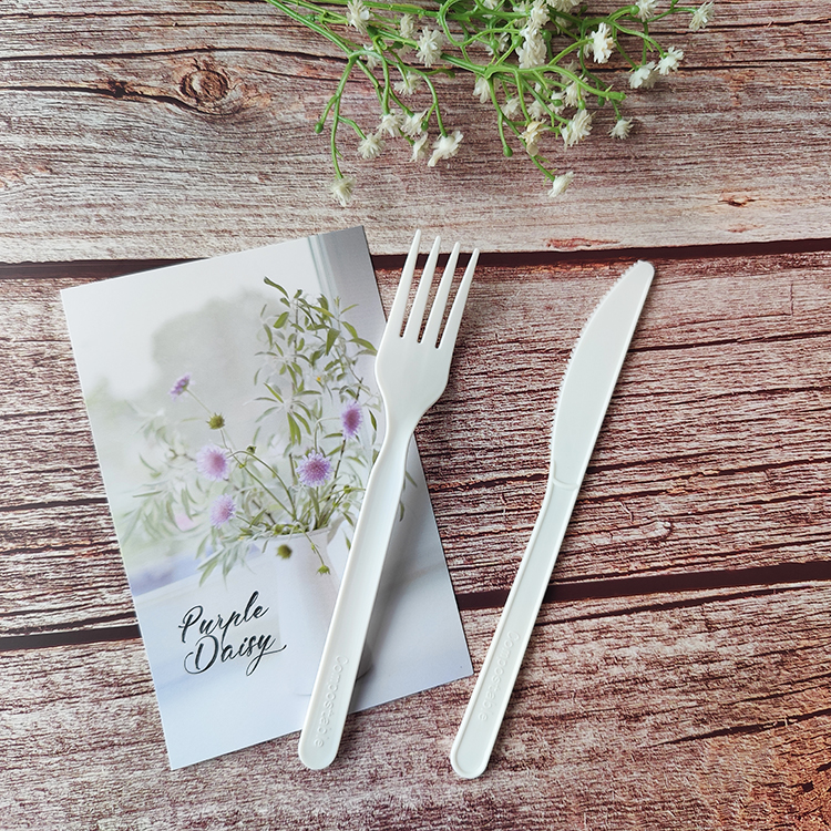 GreenWorks HJ-PLA-13(CWN) 100% Compostable CPLA 7" Heavyweight Disposable Biodegradable compostable utensils Cutlery set fork and knife set dinnerware sets