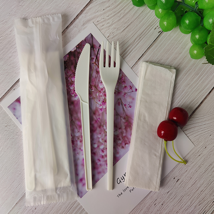 GreenWorks HJ-PLA-180(CWN)Hot selling disposable biodegradable utensils CPLA fork and knife cutlery flatware sets