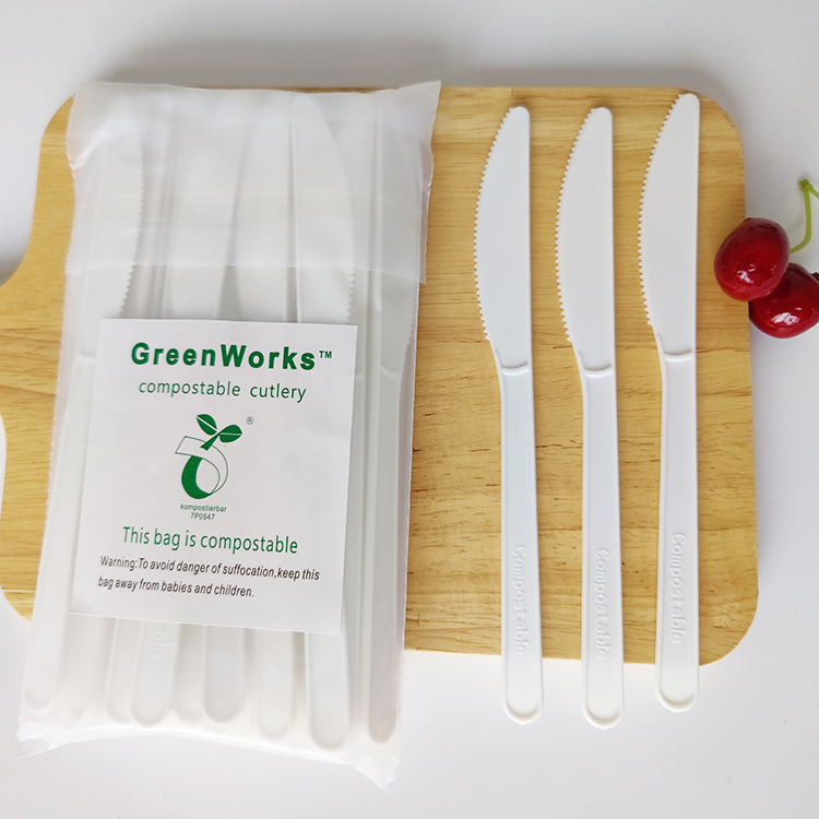 2022 GreenWorks BPI Certified HJ-PLA-03 CPLA knife Compostable eco friendly biodegradable CPLA knife in Bulk
