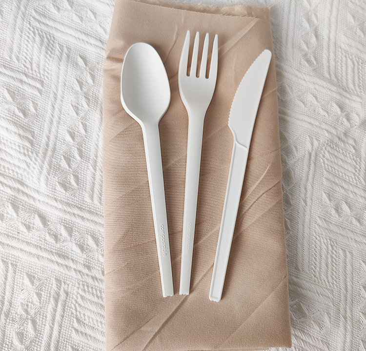 Greenworks HJ-PLA-1890(CWN)CPLA biodegradable cutlery,eating utensils environmentally friendly cutlery Spoon Wrapped dinnerware sets