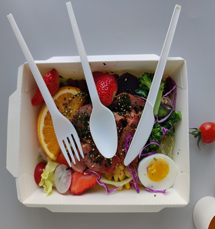 BPI Certified HJ-PLA-18(PW) CPLA fork with Kraft paper individually wrapped food grade disposable eco-friendly compostable biodegradable tableware fork utensils
