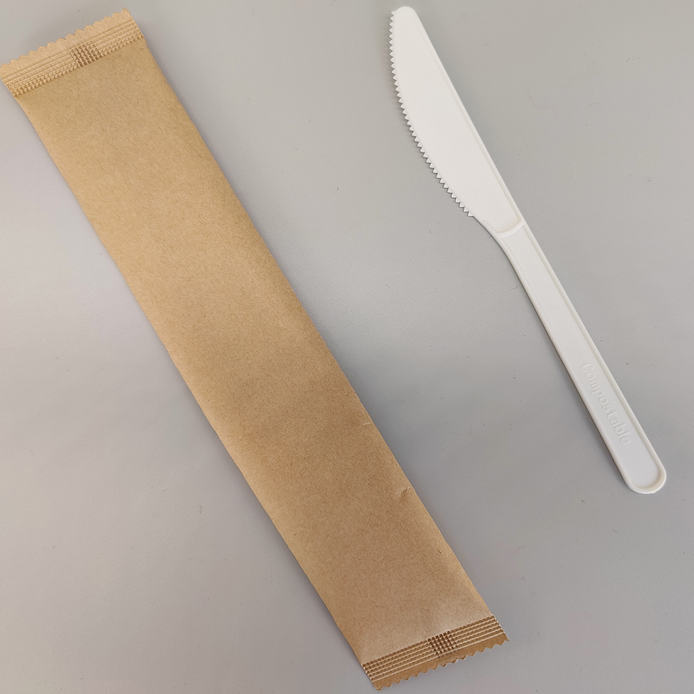 HJ-PLA-07(PW) 6 inch eco-friendly biodegradable compostable disposable tableware sets wrapped CPLA knife