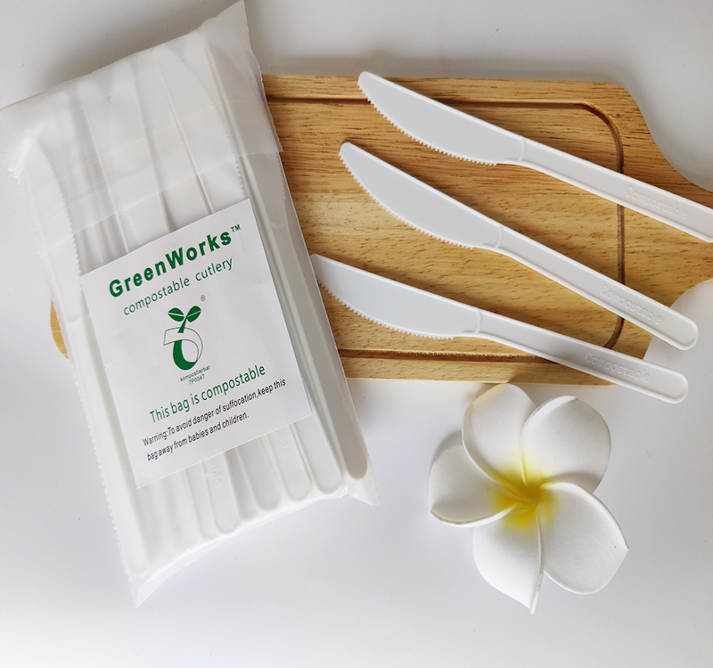2022 GreenWorks BPI Certified HJ-PLA-03 CPLA knife Compostable eco friendly biodegradable CPLA knife in Bulk