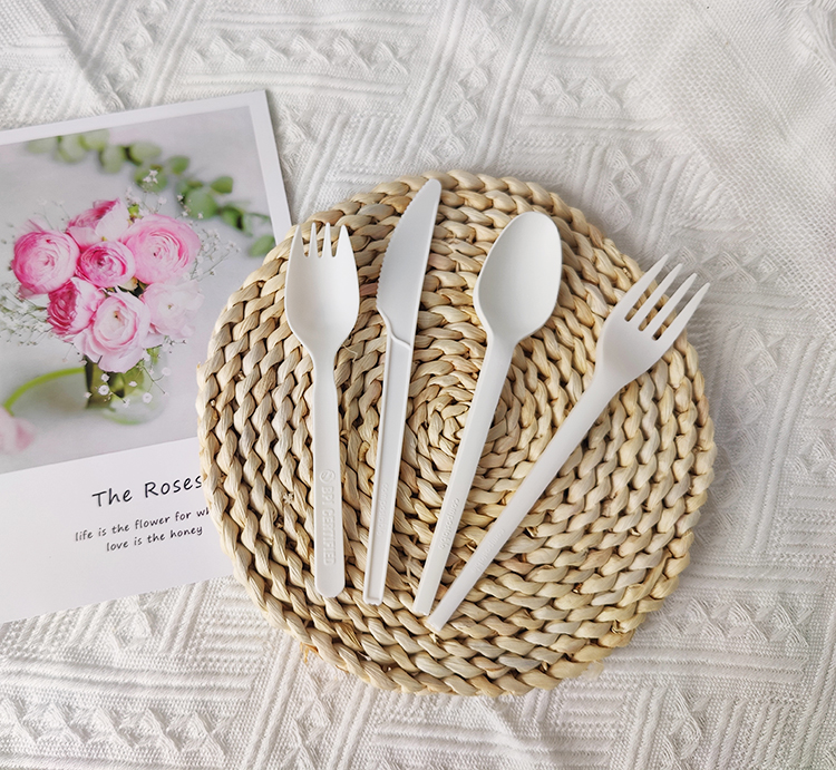 Greenworks HJ-PLA-1890(CWN)CPLA biodegradable cutlery,eating utensils environmentally friendly cutlery Spoon Wrapped dinnerware sets