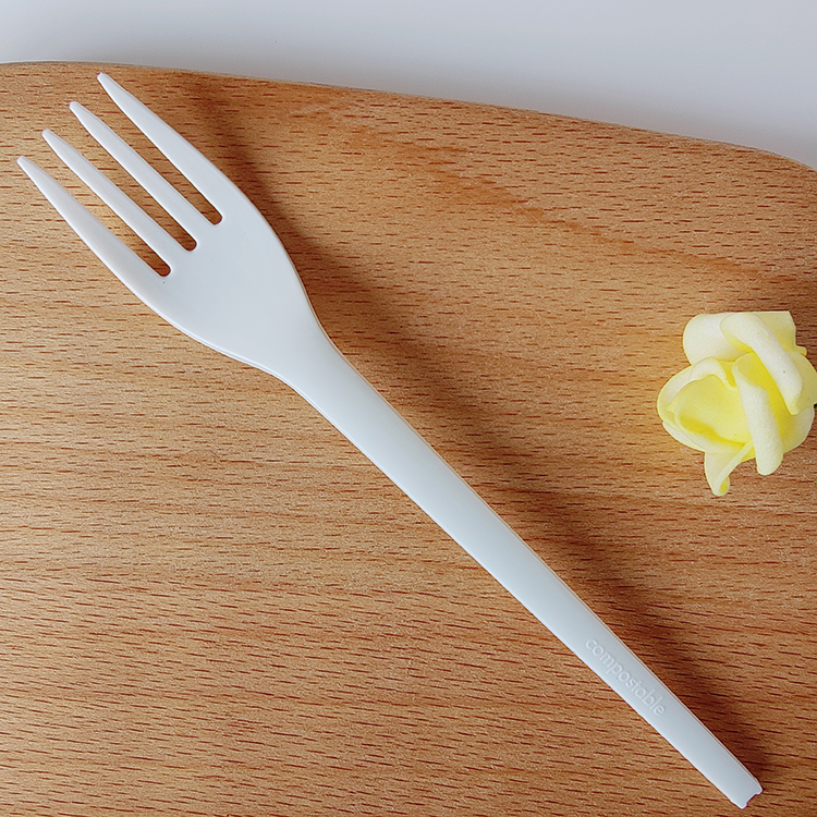 BPI Certified HJ-PLA-18(PW) CPLA fork with Kraft paper individually wrapped food grade disposable eco-friendly compostable biodegradable tableware fork utensils