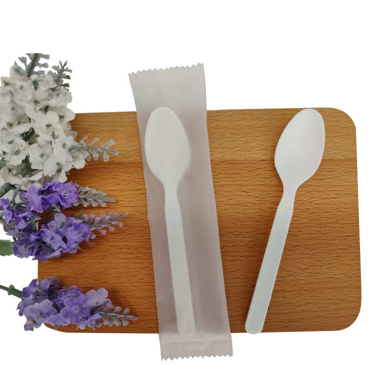 GreenWorks HJ-PLA-08(CW) hot selling Disposable Eco-friendly Biodegradable Compostable CPLA spoon utensils individually wrapped