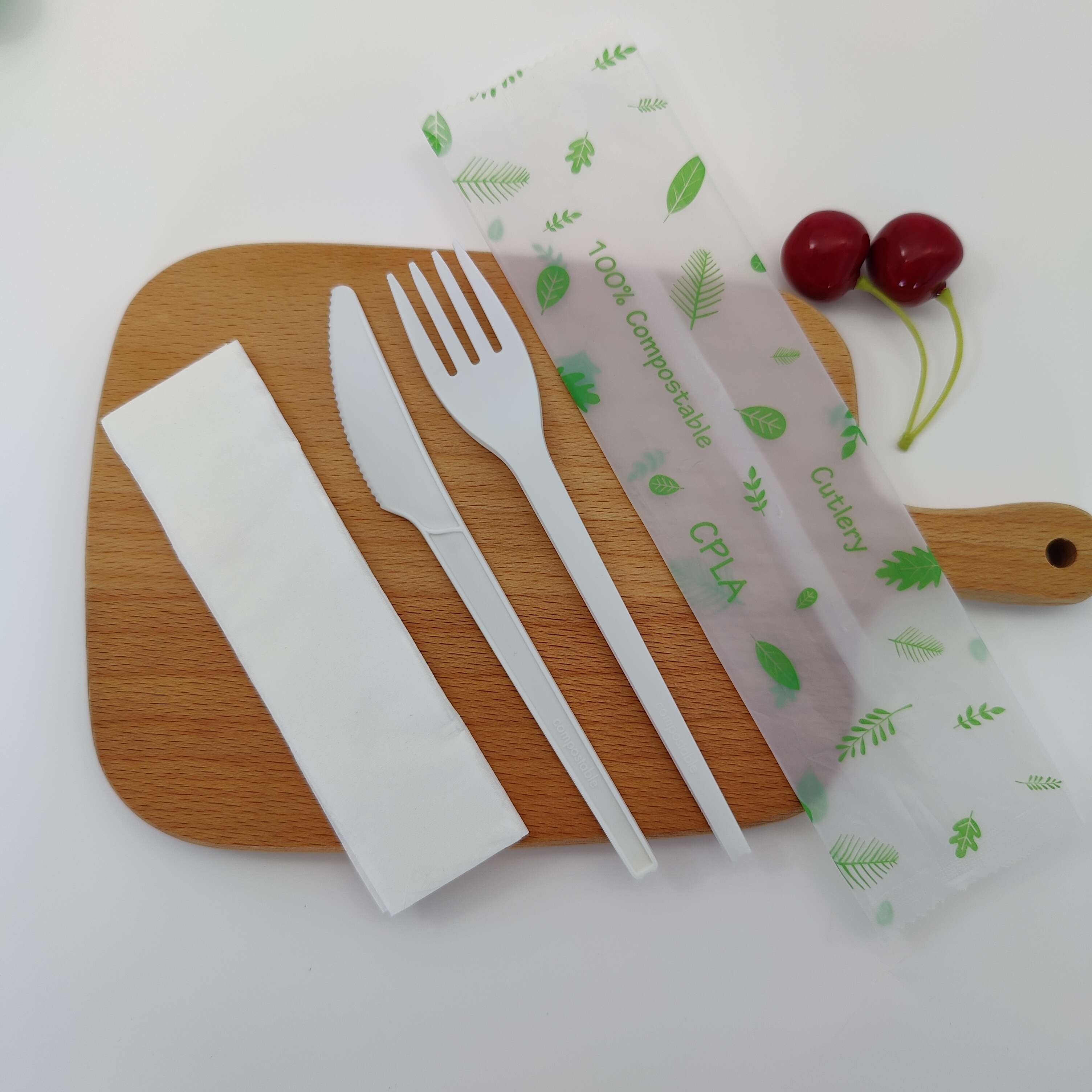 GreenWorks HJ-PLA-180(CWN)Hot selling disposable biodegradable utensils CPLA fork and knife cutlery flatware sets