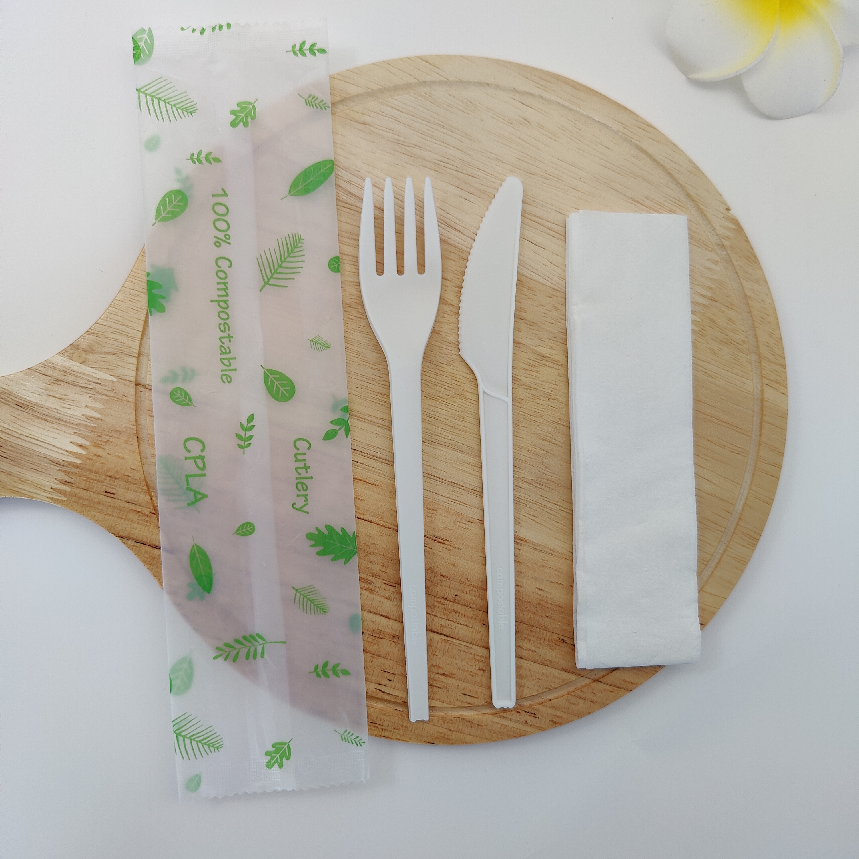 GreenWorks HJ-PLA-180(CWN)Hot selling disposable biodegradable utensils CPLA fork and knife cutlery flatware sets