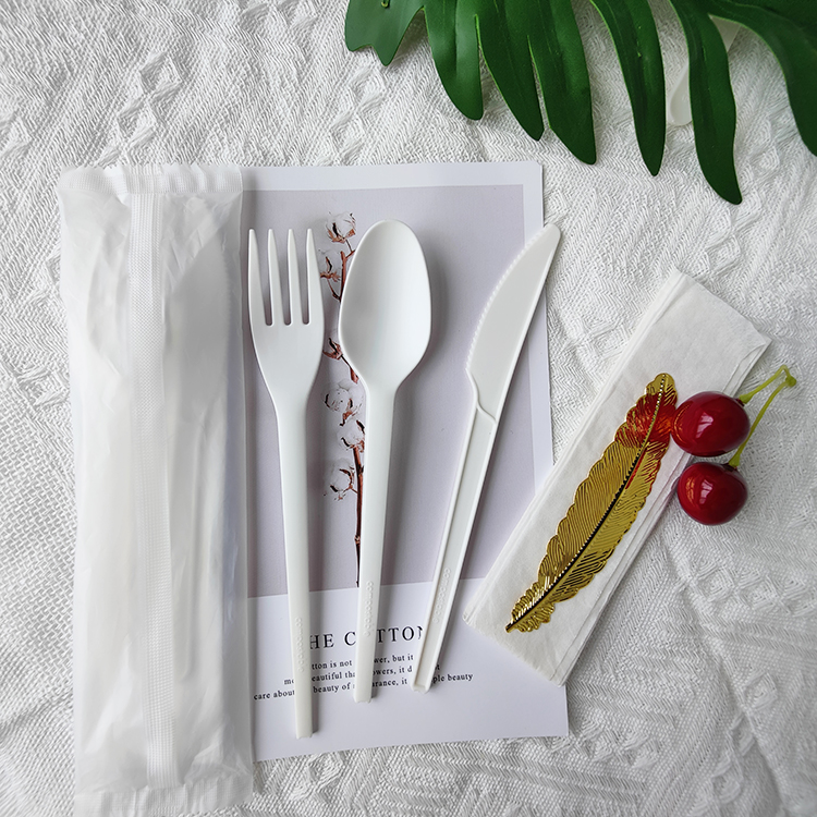 Greenworks HJ-PLA-1890(CWN)CPLA biodegradable cutlery,eating utensils environmentally friendly cutlery Spoon Wrapped dinnerware sets