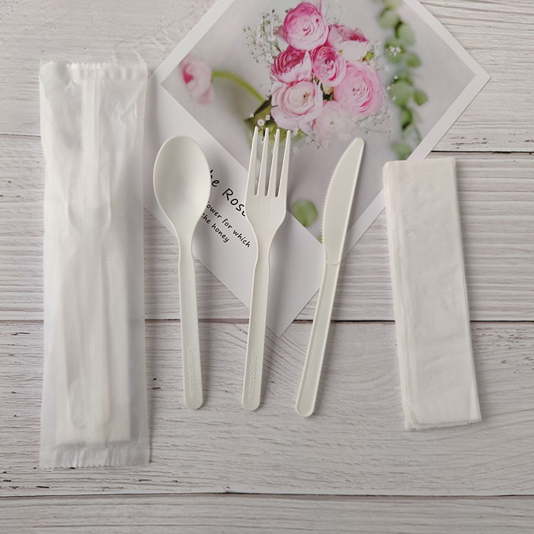Greenworks HJ-PLA-567(CWN) sturdy biodegradable Durable utensils eco friendly cpla cutlery dinnerware compostable film packaging dinnerware sets meal kits